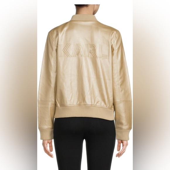 Karl Lagerfeld Gold Metallic Bomber Jacket size Large NWOT - Picture 3 of 3